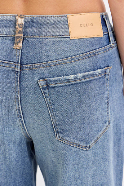 Mid Rise Wide Leg with Leopard Cuff