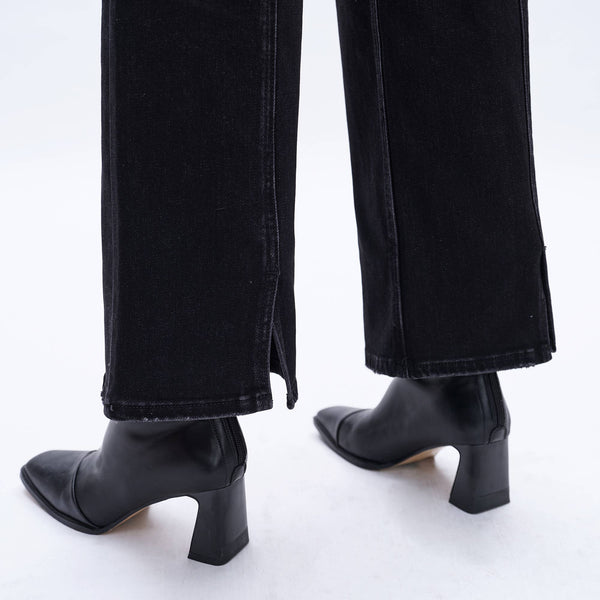 SUPER HIGH RISE WIDE LEG JEANS(FINISHED HEM,SLIT) BLACK