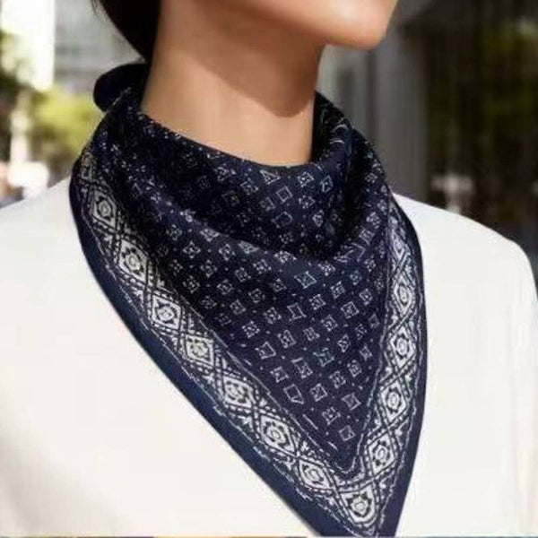 PATTERN SILK LIKE SILKY BANDANA SQUARE NECK SCARF, LVSC 266: BK - Lulu Bella Boutique