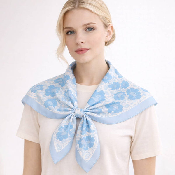 FLORAL PRINT SQUARE SCARF, WLQS 108: BLU - Lulu Bella Boutique