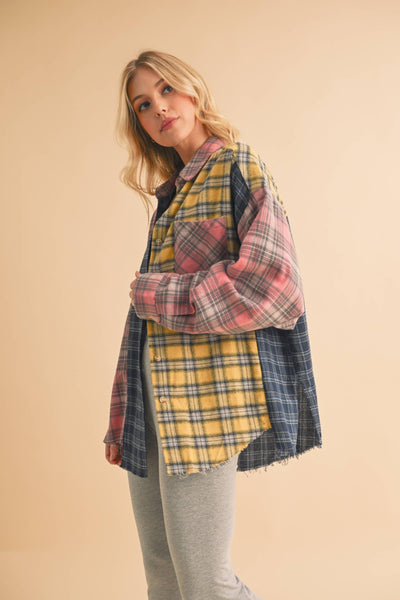 Nella Multi Color Plaid Flannel Shirt: Blue/Pink/Yellow / Contemporary