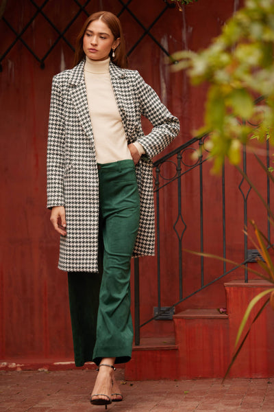 Houndstooth One-Button Coat: Green-Ivory