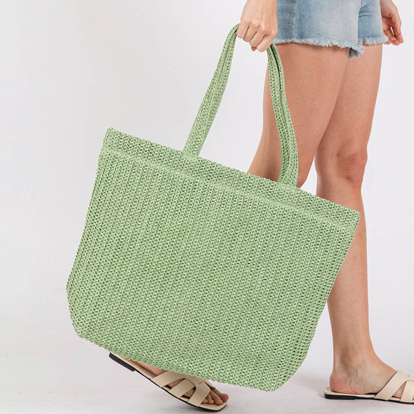 Solid Crochet Straw Tote Bag / Beach Bag
: Beige - Lulu Bella Boutique