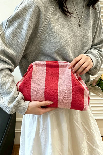 Striped Clasp Clutch Makeup Bag: REDPINK