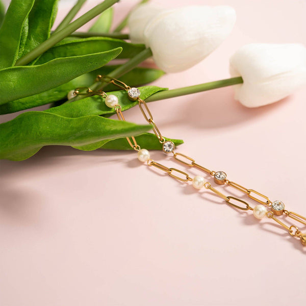 18K Gold PVD Station Stone Stone Paperclip Chain Bracelet: Gold - Lulu Bella Boutique