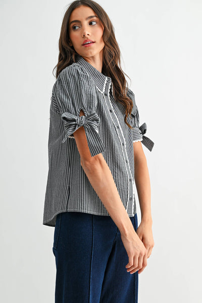 BLUE STRIPE BLOUSE: BLACK/WHITE STRIPE - Lulu Bella Boutique