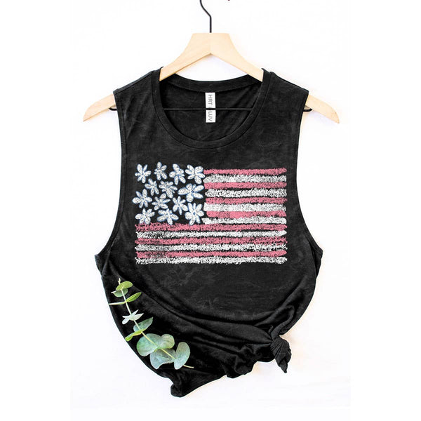 AMERICAN FLAG MINERAL GRAPHIC TANK TOP: Mineral  grey / L - Lulu Bella Boutique