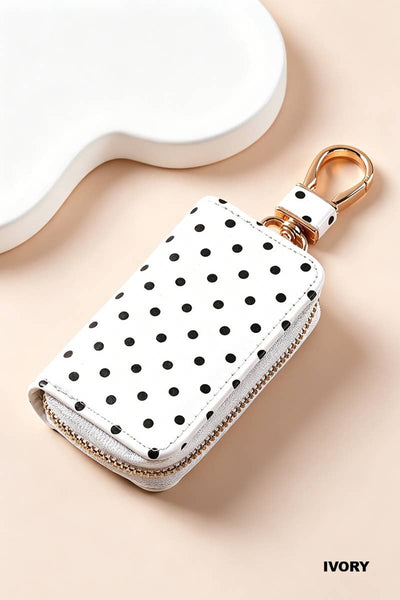 Polka Dot PVC Key Case Keychain: IVORY
