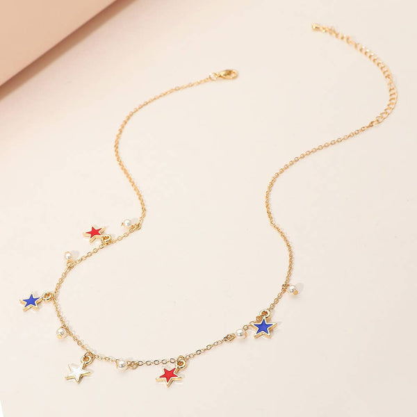 American USA Enamel Star Charm Station Necklace - Lulu Bella Boutique