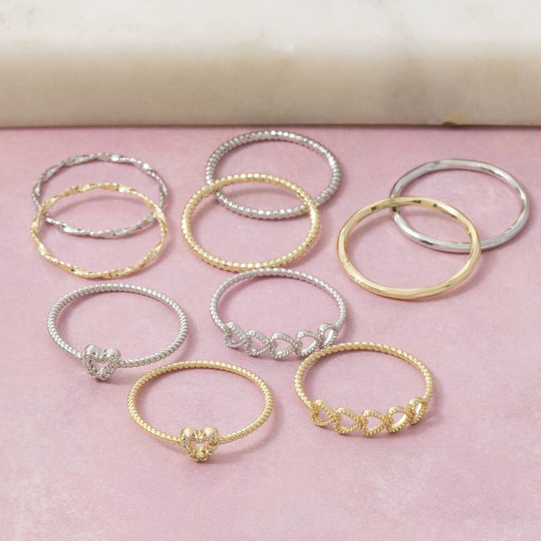Heart And Cz Five Piece Stacked Ring Set