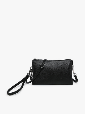 M013 Riley Monogrammable 3 Compartment Crossbody/Wristlet: Midnight Black - Lulu Bella Boutique