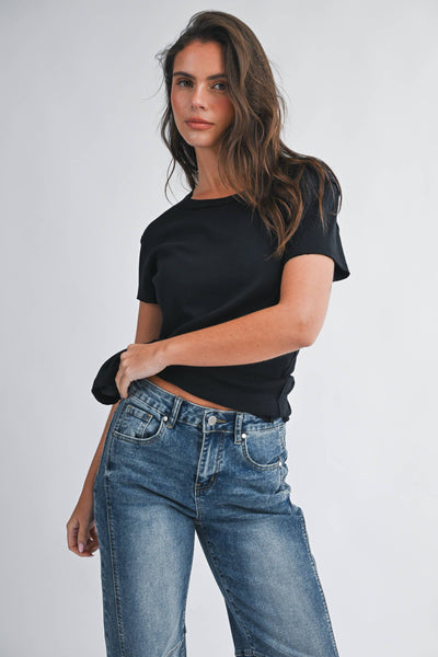 8599HK Essential Soft Crewneck Tee: Black / Contemporary / S - Lulu Bella Boutique