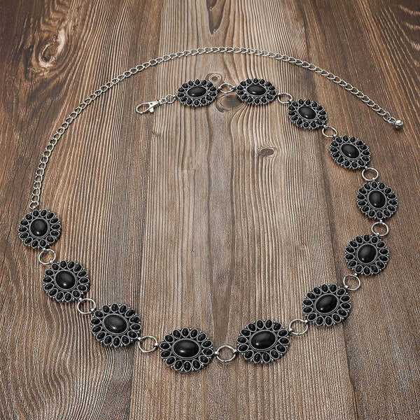 Boho Vintage Western Turquoise Stone Concho Chain Belt: Turquoise - Lulu Bella Boutique
