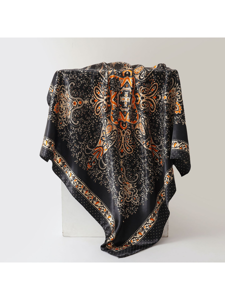 Paisley Print Square Scarf: Black