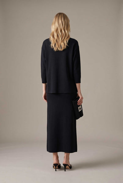 D5951 Cool-touch knit relaxed sweater dress: BLACK / S-M-L (2-2-2) - Lulu Bella Boutique