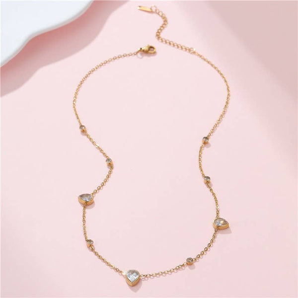 18K STAINLESS STEEL TARNISH FREE CZ NECKLACE | 40NK9693: GOLD - Lulu Bella Boutique