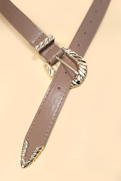 CLASSIC WESTERN CARVED BUCKLE FAUX LEATHER BELT | 40BT647: TAUPE