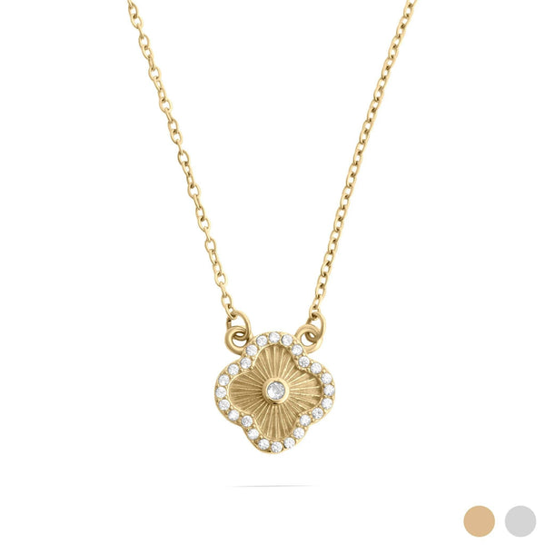 18K Gold Stainless Steel Floral Motif Necklace with Stone: Gold - Lulu Bella Boutique