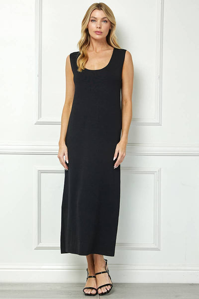 D5951 Cool-touch knit relaxed sweater dress: BLACK / S-M-L (2-2-2) - Lulu Bella Boutique