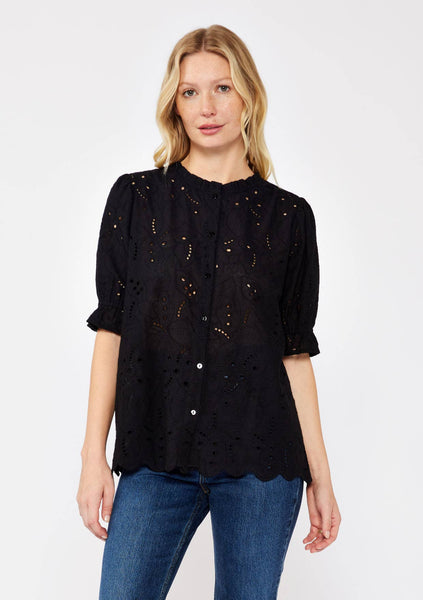 Embroidered Eyelet Cotton Summer Top: Black / M - Lulu Bella Boutique