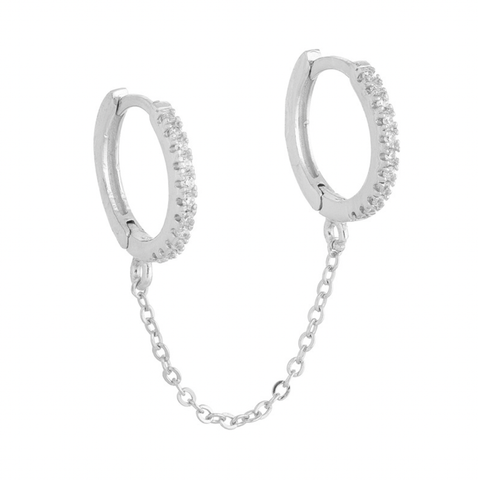 E128 double hoop chain earring, link earring, dangle earring: Silver-single