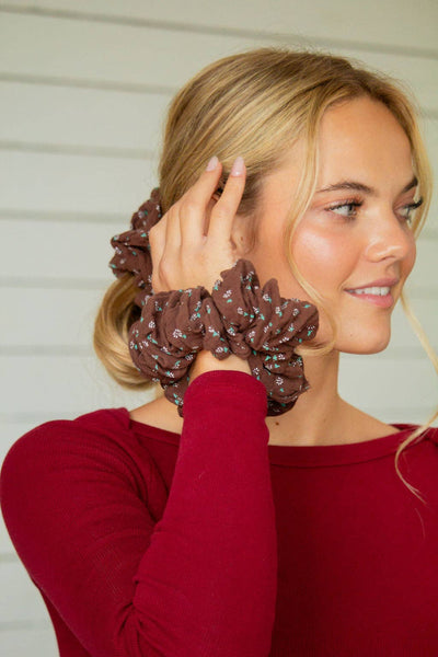 Mahogany Floral Jumbo Scrunchie