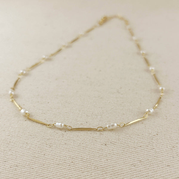 18K Gold Filled Pearl Bead & Straw Necklace - Lulu Bella Boutique
