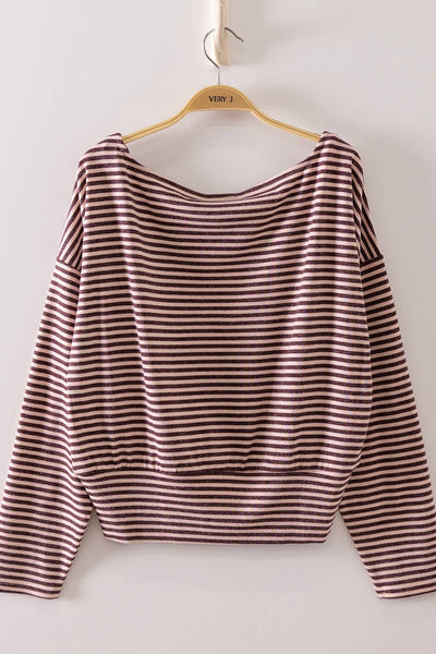 Off-Shoulder Stripe Top: PINK/WINE