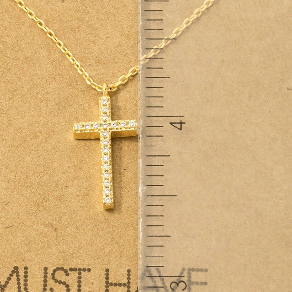 Gold Dipped Cz Pave Cross Pendant Necklace: G - Lulu Bella Boutique