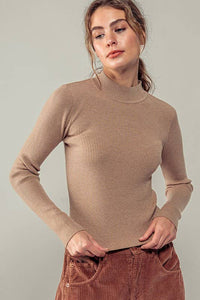 SLIM FIT MOCK NECK RIB KNIT SWEATER : KHAKI