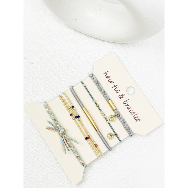 Boho Inspired Dusty Blue Tone Hair Tie Bracelets: DUSTY BLUE / ONE(6) - Lulu Bella Boutique