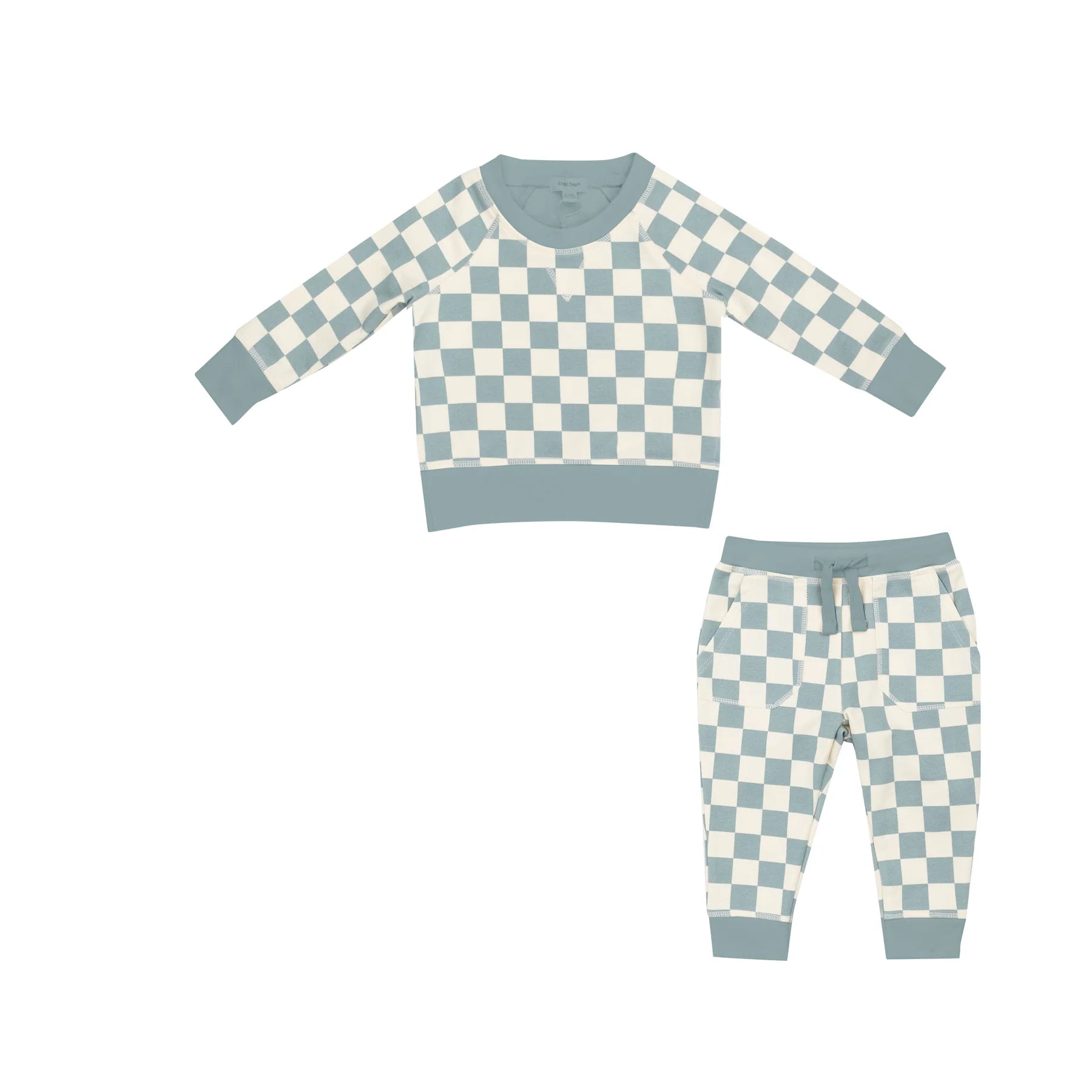 French Terry Checkerboard Gray Mist Sweatshirt & Jogger Set