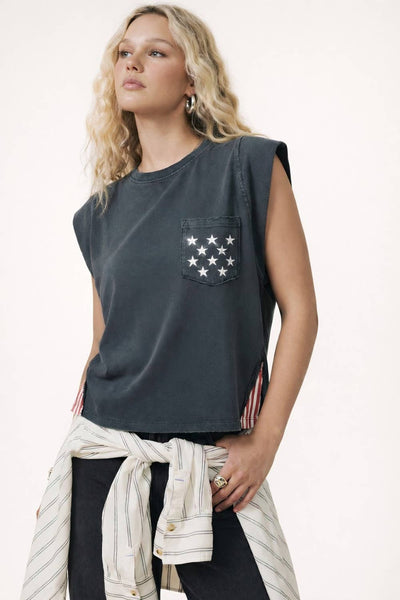 250th USA star pocket stripe side tank: NAVY / S - Lulu Bella Boutique