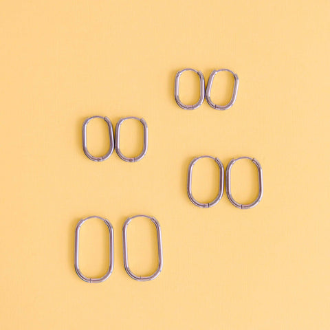 Rectangle Silver Huggies: 10mm