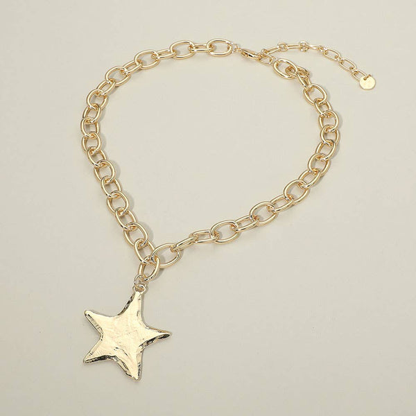 Metal Star Charm Pendant Chunky Chain Necklace