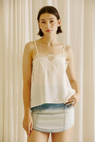 LACE CAMI TANK TOP: EGGSHELL / S - Lulu Bella Boutique