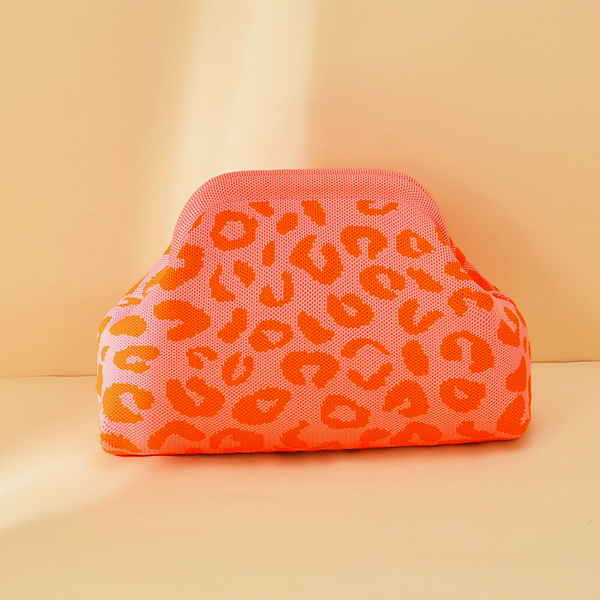Leopard Print Knit Cosmetic Bag Knit Clutch: OPink / M - Lulu Bella Boutique