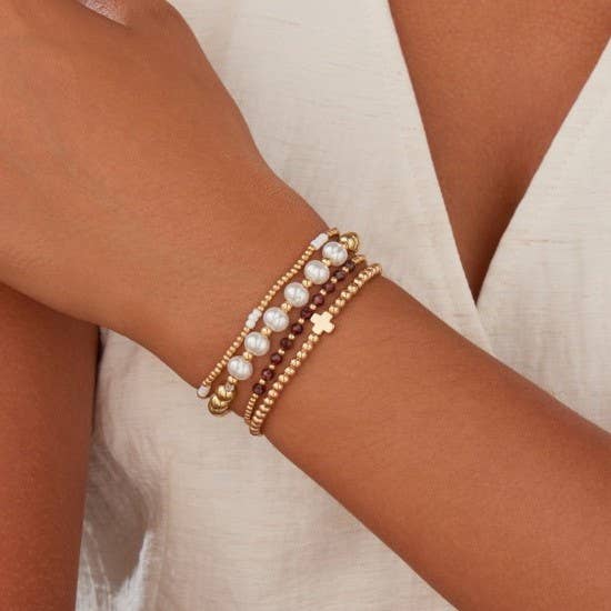 MULTI BALL PEARL CHAIN STRETCH BRACELET: JADE