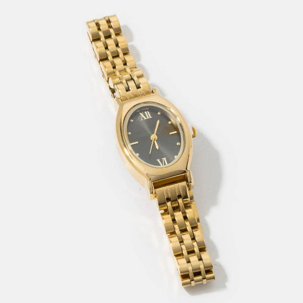 Oval Case Roman Numeral Metal Strap Watch: GWH - Lulu Bella Boutique