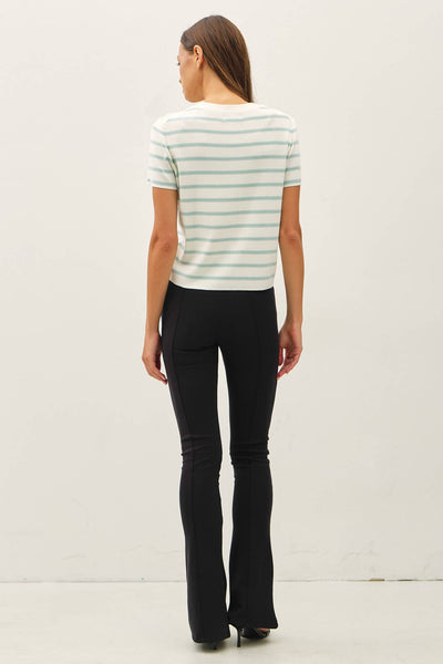 STRIPED SHORT SLEEVE CARDIGAN: SEAFOAM - Lulu Bella Boutique