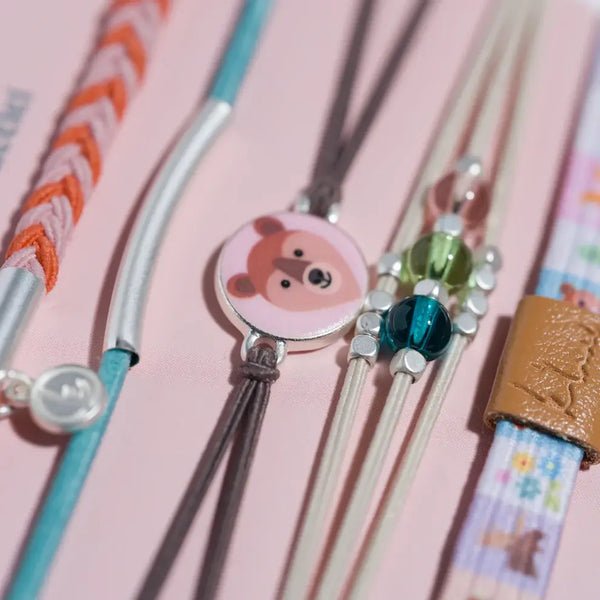 "Adventure" Bear & Forest Animal Theme Hair Tie Bracelet Set: Medium