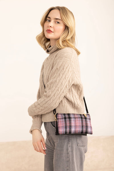 M013PLD Riley Plaid Monogrammable 3 Compartment Crossbody/Wristlet: Olive - Lulu Bella Boutique