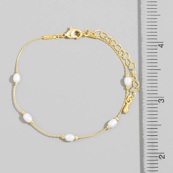 Dainty Chain Pearl Bead Bracelet: G - Lulu Bella Boutique