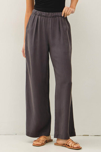 SAND WASHED FLOWY TENCEL WIDE LEG PANTS : PEBBLE GREY / S - Lulu Bella Boutique