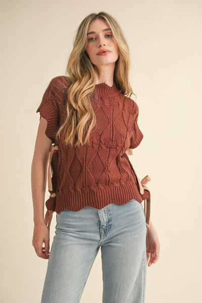 MOCK NECK CROPPED SWEATER VEST MSW2133: Choco Fudge / S - Lulu Bella Boutique