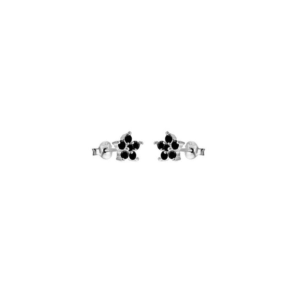 Black Diamond Flower Stud Earrings: 14k Gold