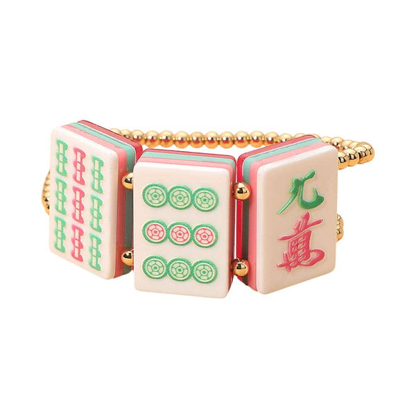 Mahjong Tile Beaded Stretch Bracelet: Gold,Multi