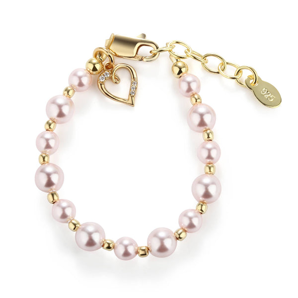 14K Gold-Plated Pink Pearl Baby Heart Bracelet Kids Jewelry: Medium 1-5 Years - Lulu Bella Boutique