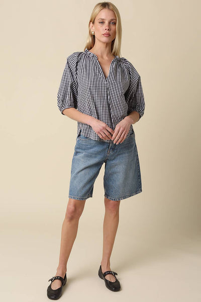 Haylee Gingham Puff-Sleeve Shirt: Black / Contemporary / S - Lulu Bella Boutique