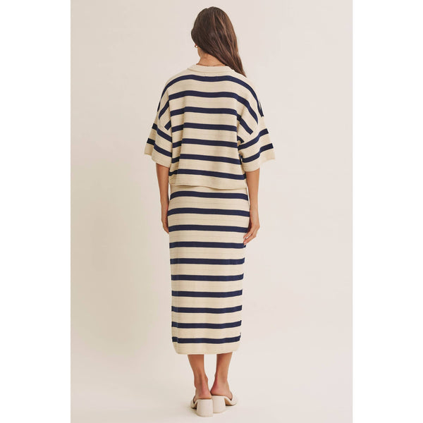 WEEKEND IN CANNES SOFT DRAPE COTTON STRIPE SET: NATURAL/NAVY